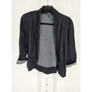 Express Womens Sz L 3/4 Sleeve Open Front Suit Jacket Blazer Black